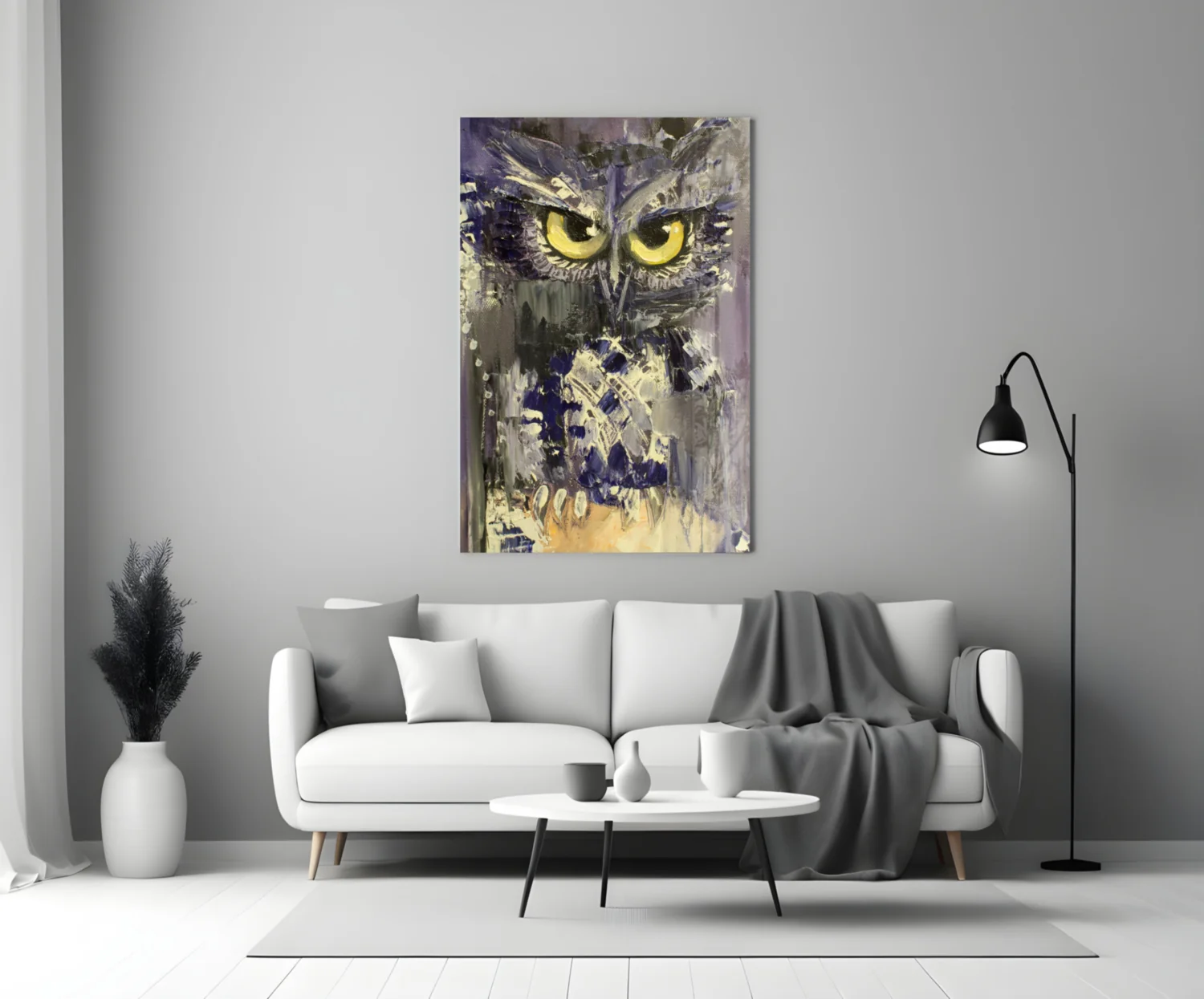 Yellow Eyed Owl Painting Glass Wall Art - Image 3