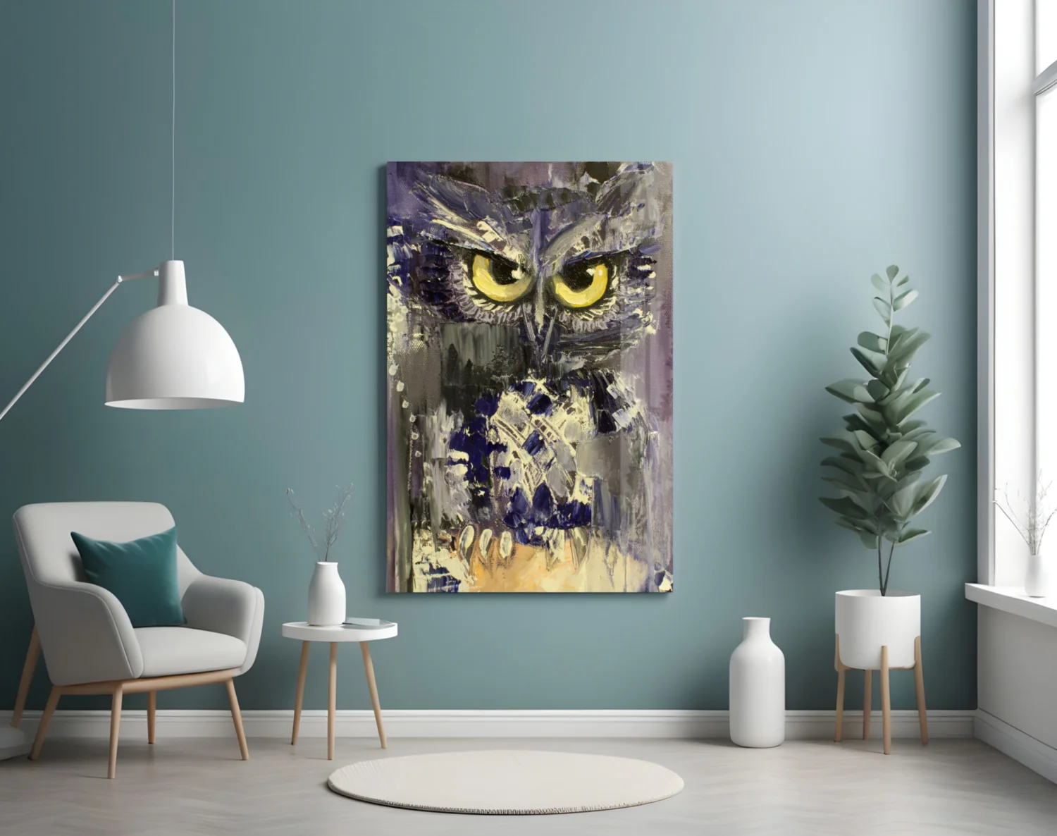 Yellow Eyed Owl Painting Glass Wall Art - Image 4