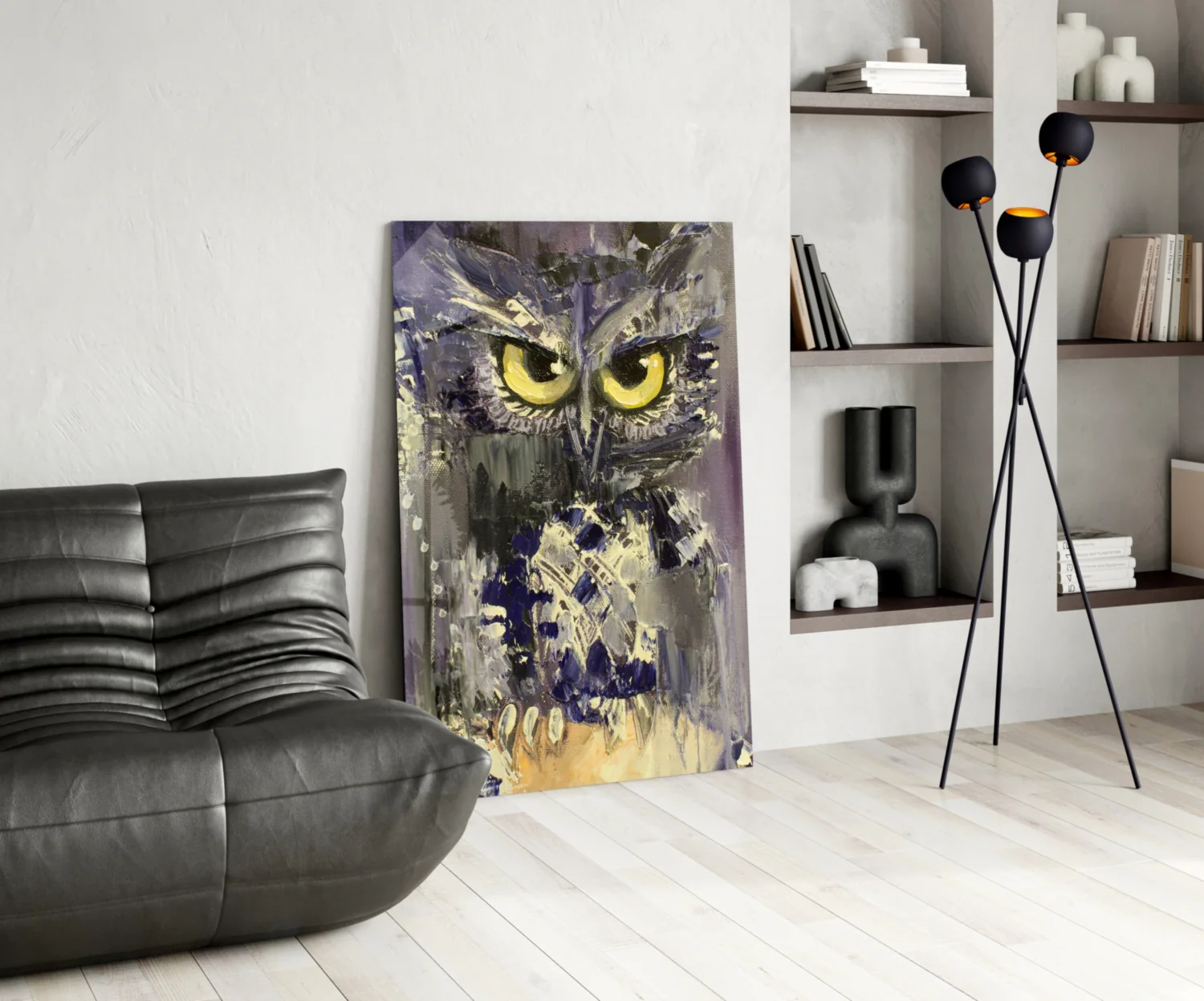 Yellow Eyed Owl Painting Glass Wall Art - Image 5