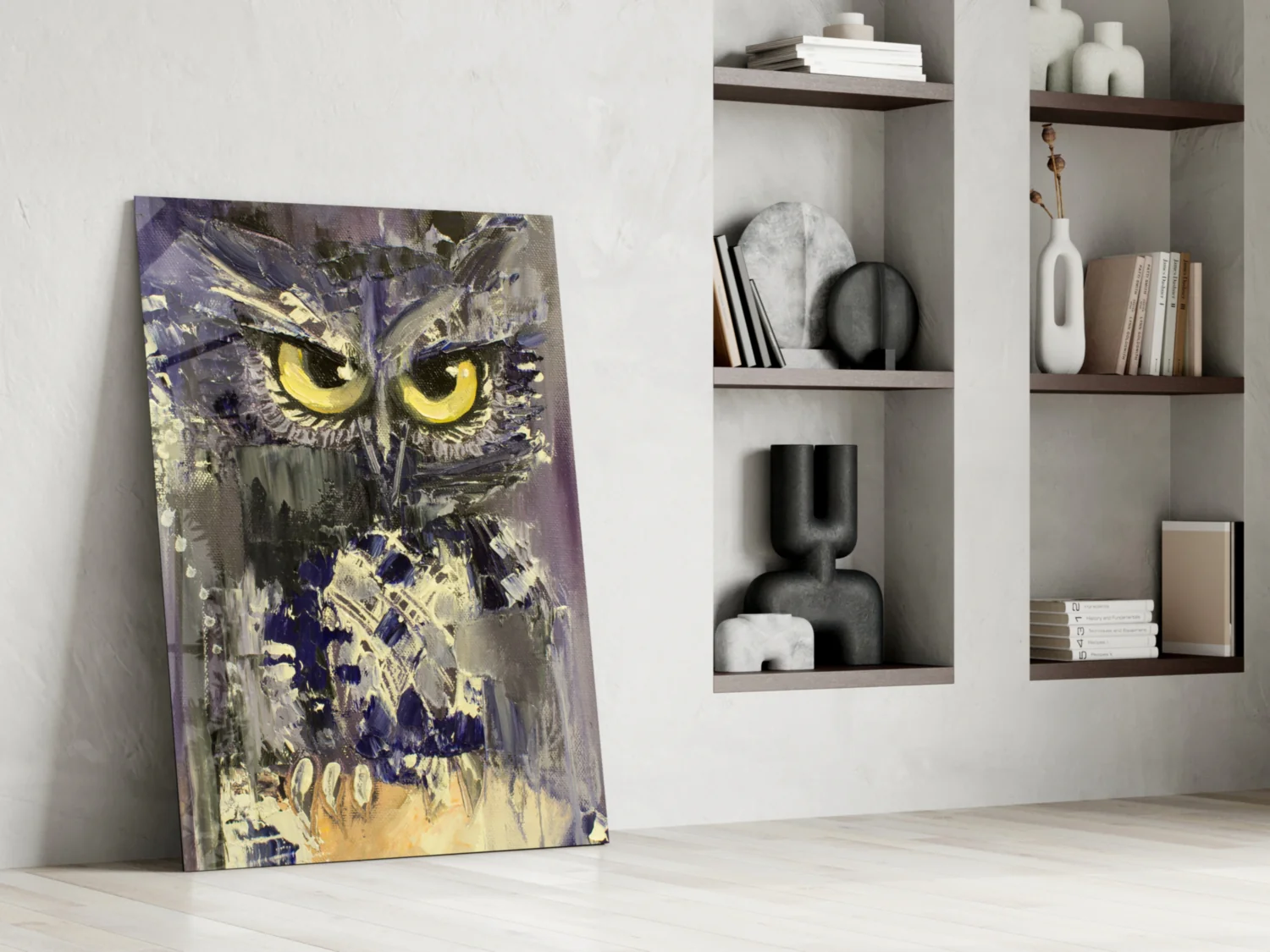 Yellow Eyed Owl Painting Glass Wall Art - Image 6