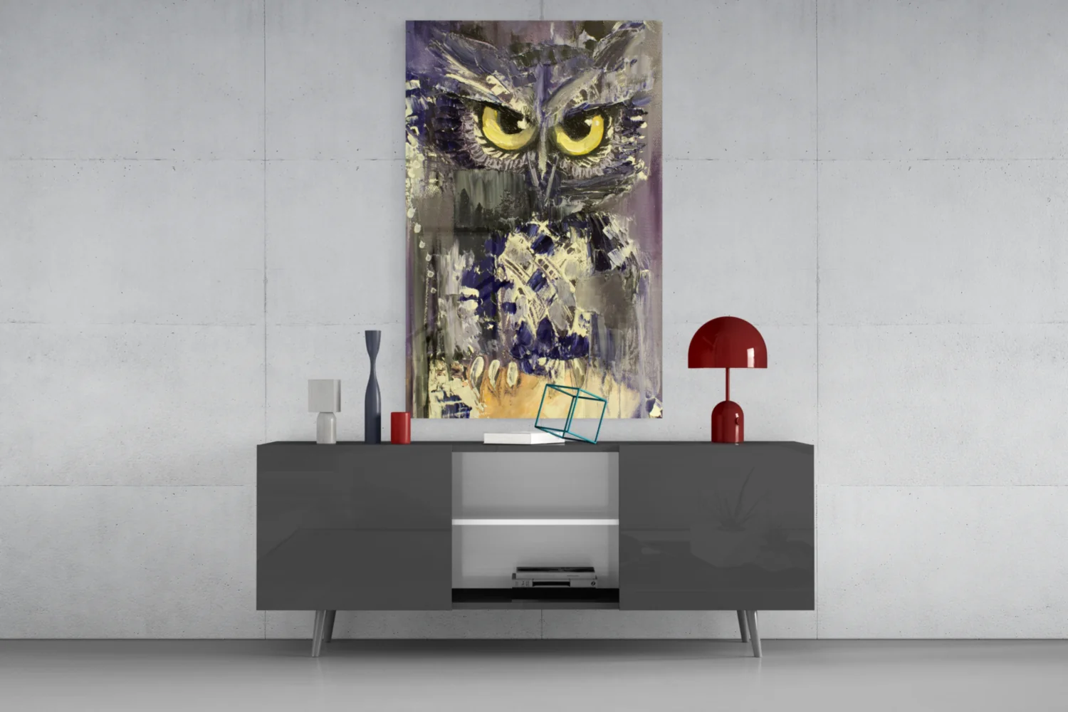 Yellow Eyed Owl Painting Glass Wall Art - Image 8