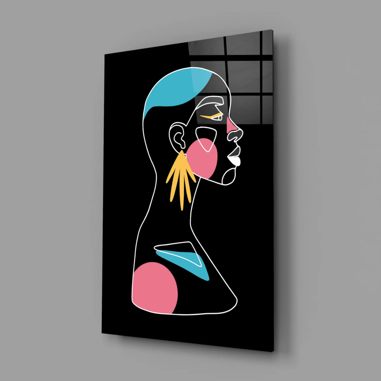 Yellow Hand Earring Profile Glass Wall Art - Image 2