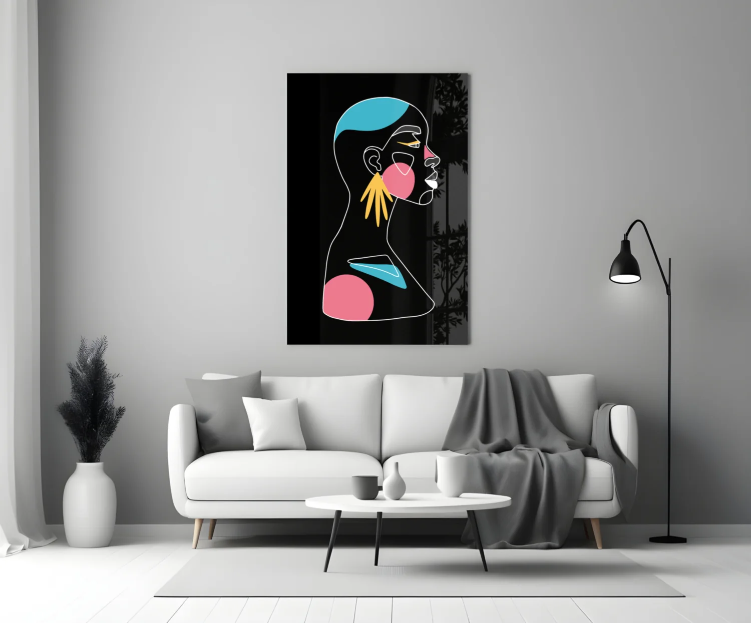 Yellow Hand Earring Profile Glass Wall Art - Image 3