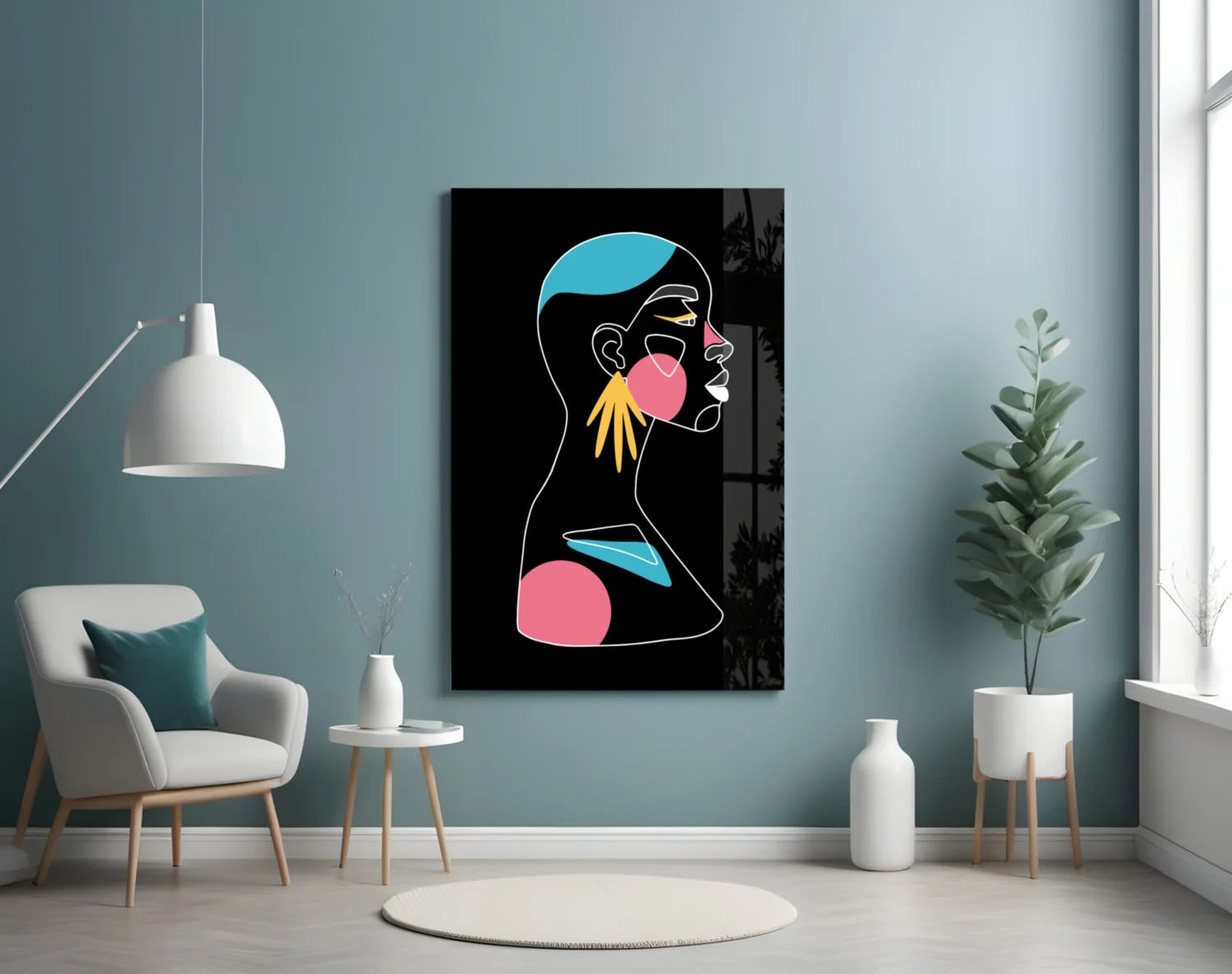 Yellow Hand Earring Profile Glass Wall Art - Image 4