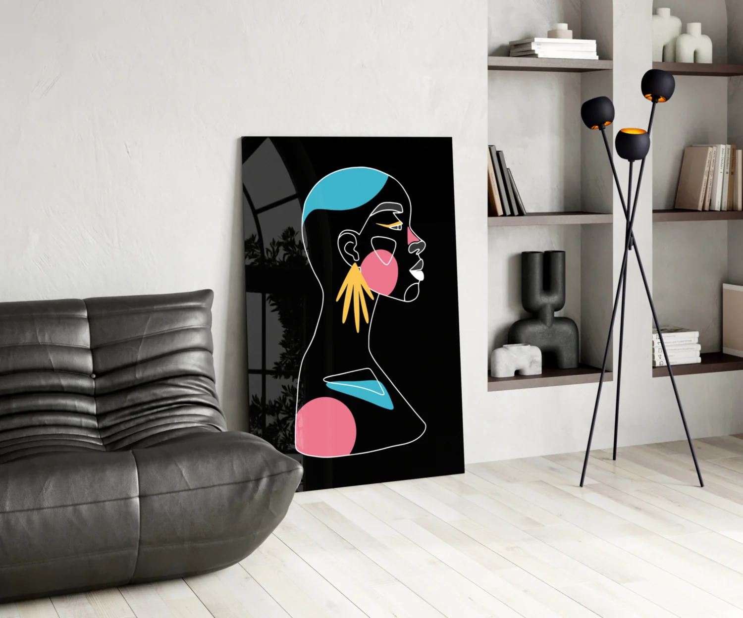 Yellow Hand Earring Profile Glass Wall Art - Image 5