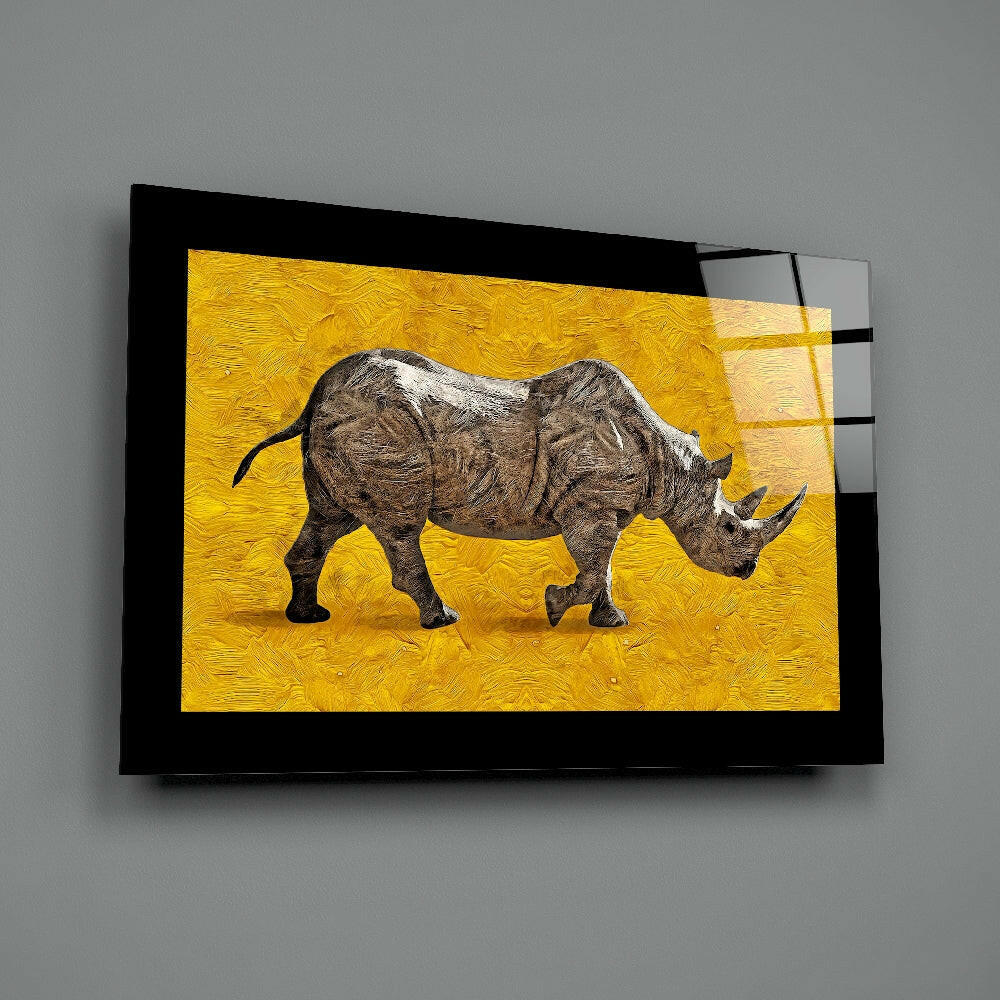Yellow Impasto Walking Rhino Glass Wall Art - Image 2