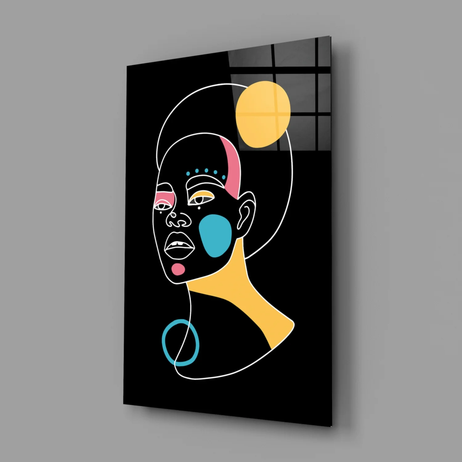 Yellow Moon Top Knot Woman Glass Wall Art - Image 2