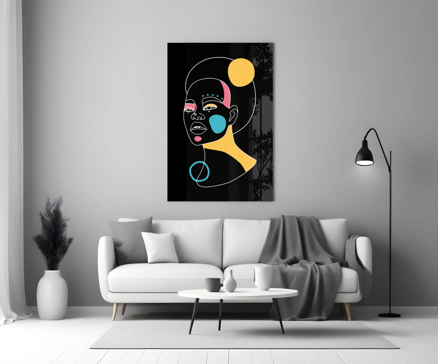 Yellow Moon Top Knot Woman Glass Wall Art - Image 3