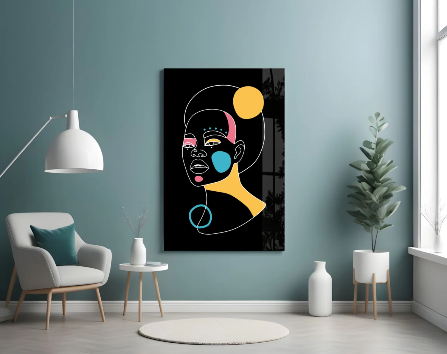 Yellow Moon Top Knot Woman Glass Wall Art - Image 4