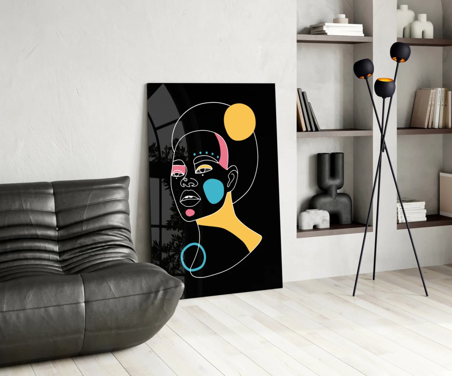 Yellow Moon Top Knot Woman Glass Wall Art - Image 5