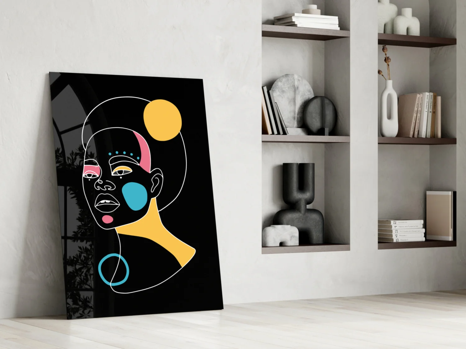 Yellow Moon Top Knot Woman Glass Wall Art - Image 6