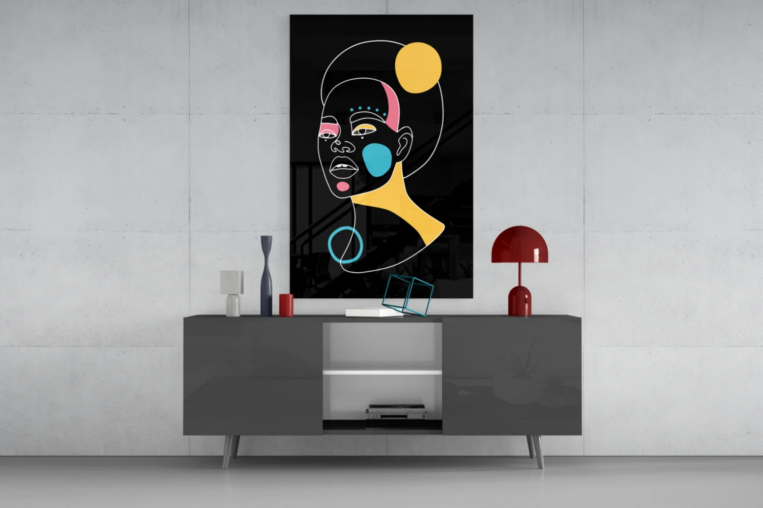 Yellow Moon Top Knot Woman Glass Wall Art - Image 8