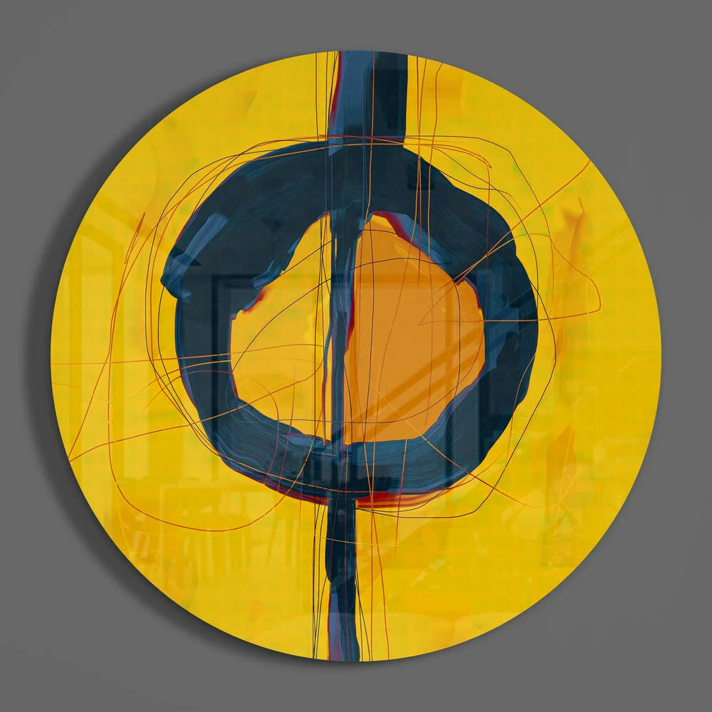 Yellow Navy Circle Orb Glass Wall Art - Image 2