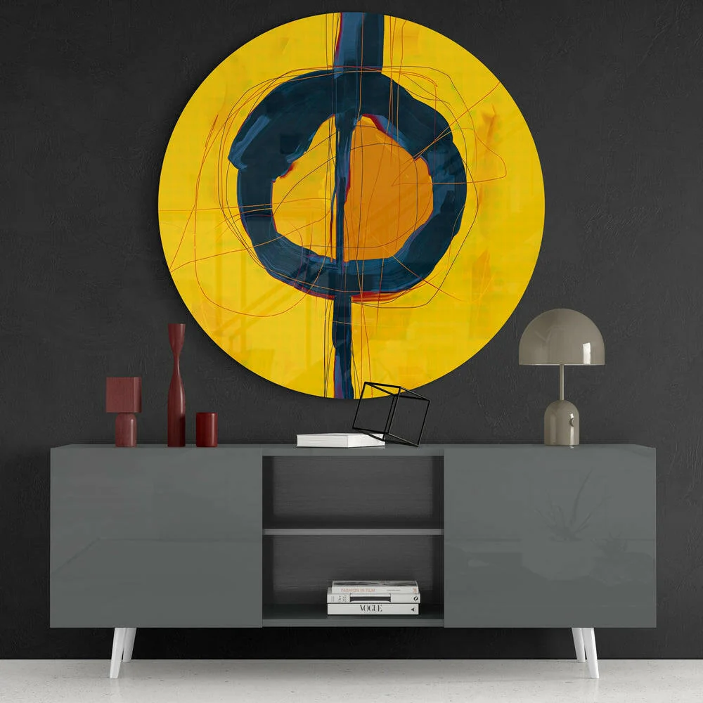 Yellow Navy Circle Orb Glass Wall Art - Image 4