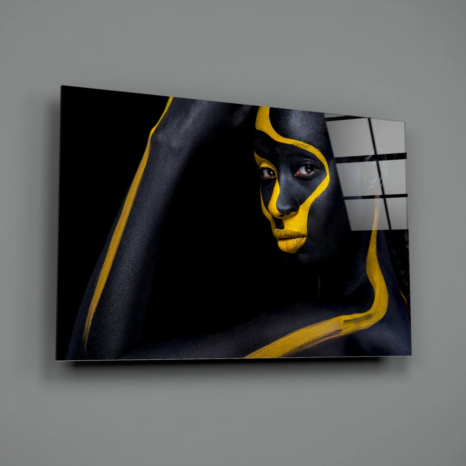 Yellow Paint Stripe Woman Glass Wall Art - Image 2