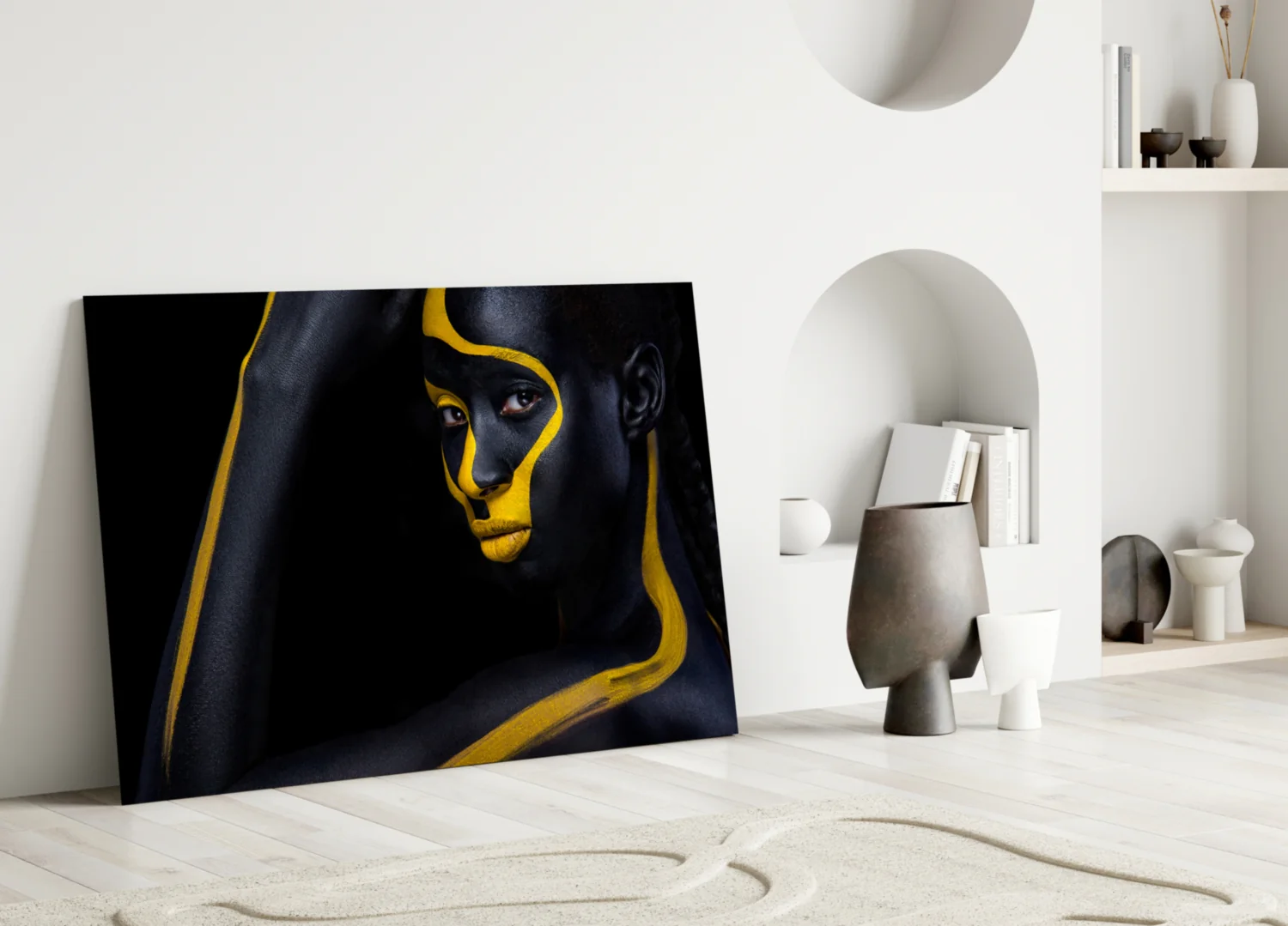 Yellow Paint Stripe Woman Glass Wall Art - Image 3