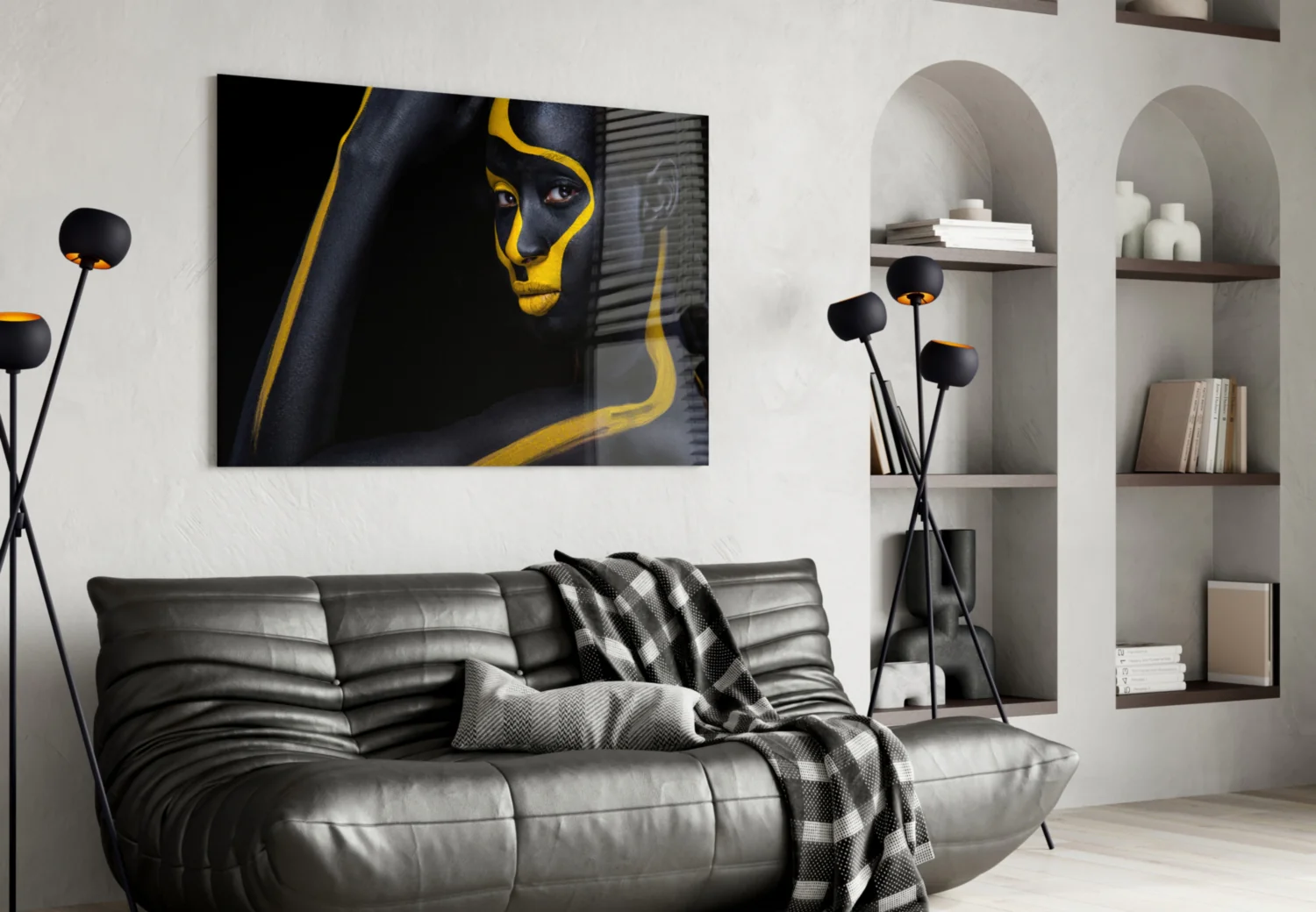 Yellow Paint Stripe Woman Glass Wall Art - Image 4