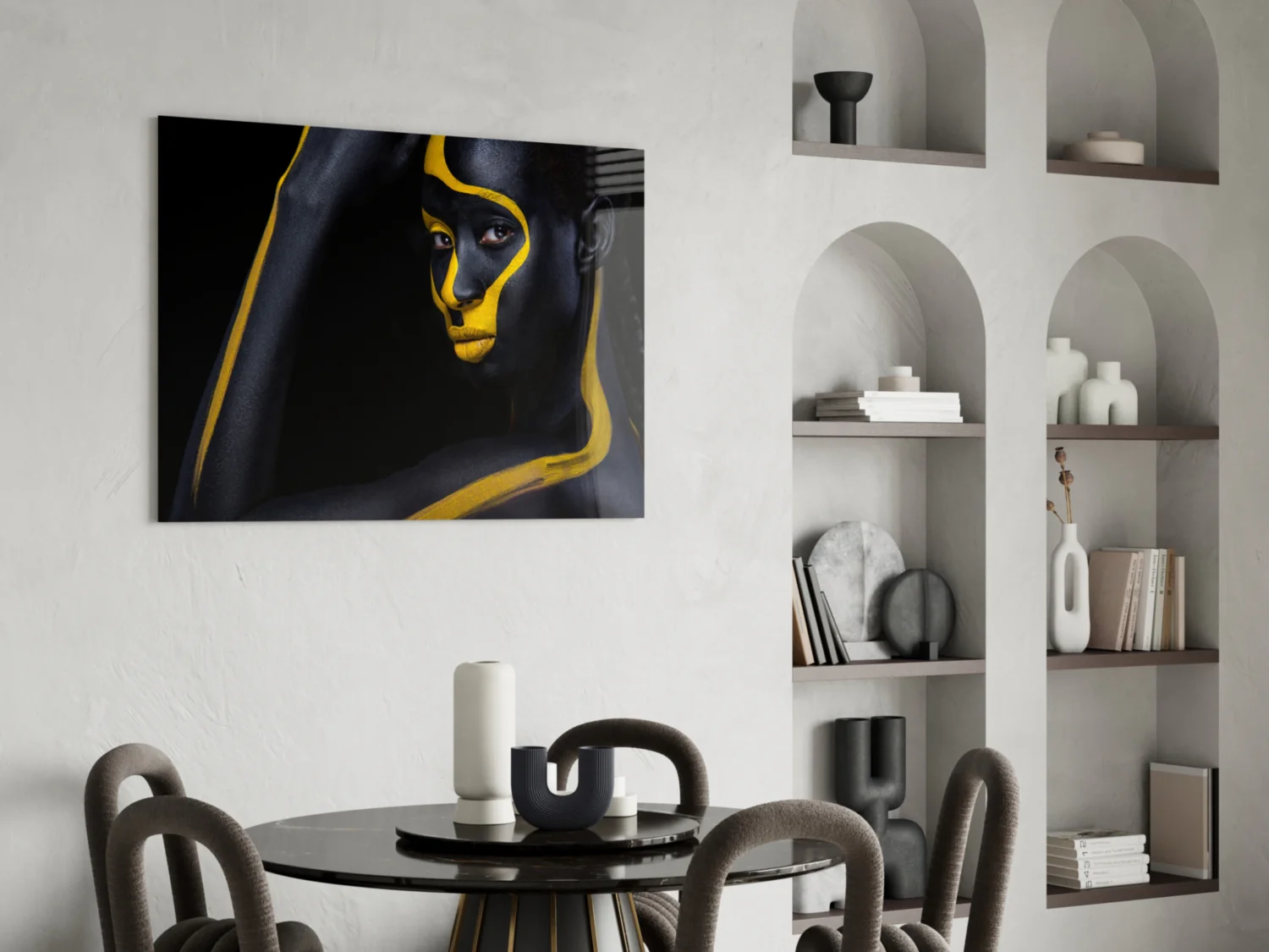 Yellow Paint Stripe Woman Glass Wall Art - Image 5