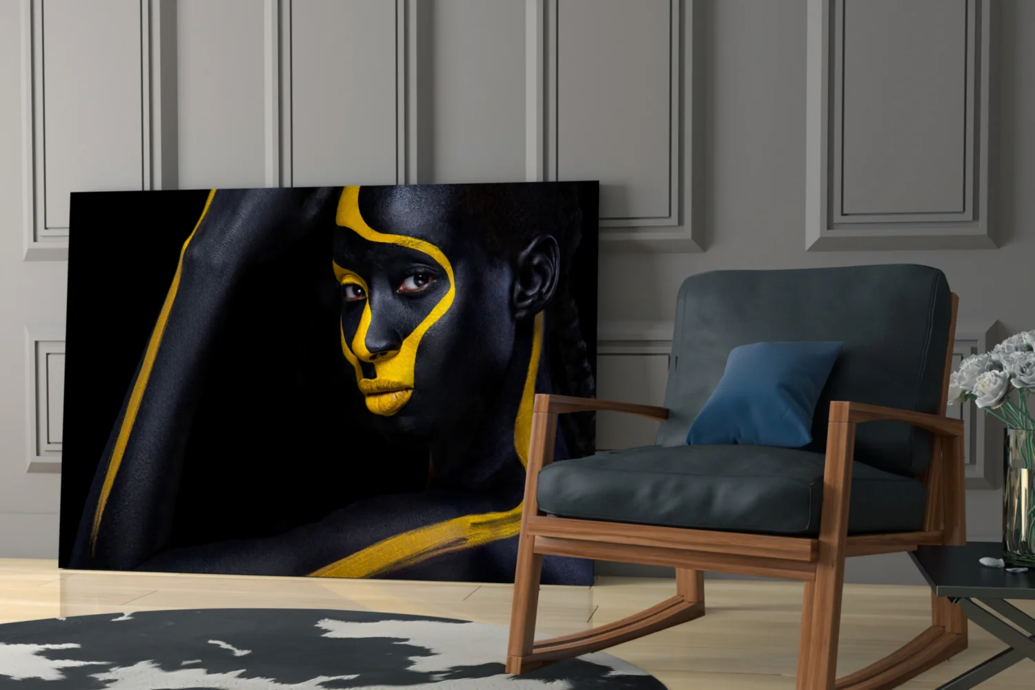 Yellow Paint Stripe Woman Glass Wall Art - Image 6