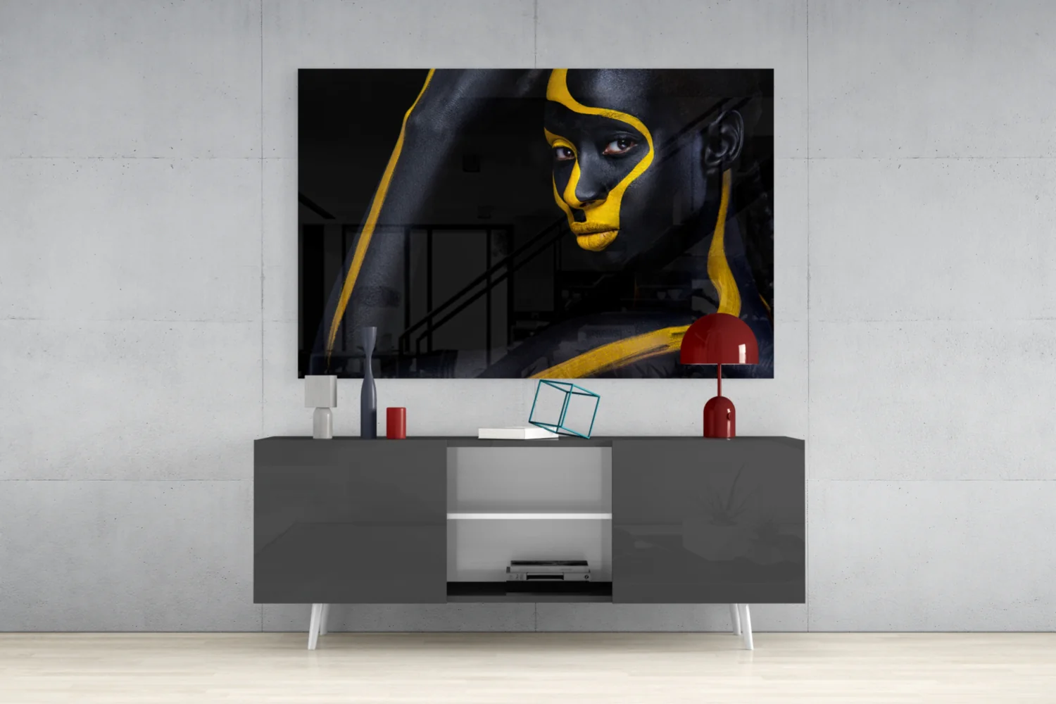 Yellow Paint Stripe Woman Glass Wall Art - Image 8