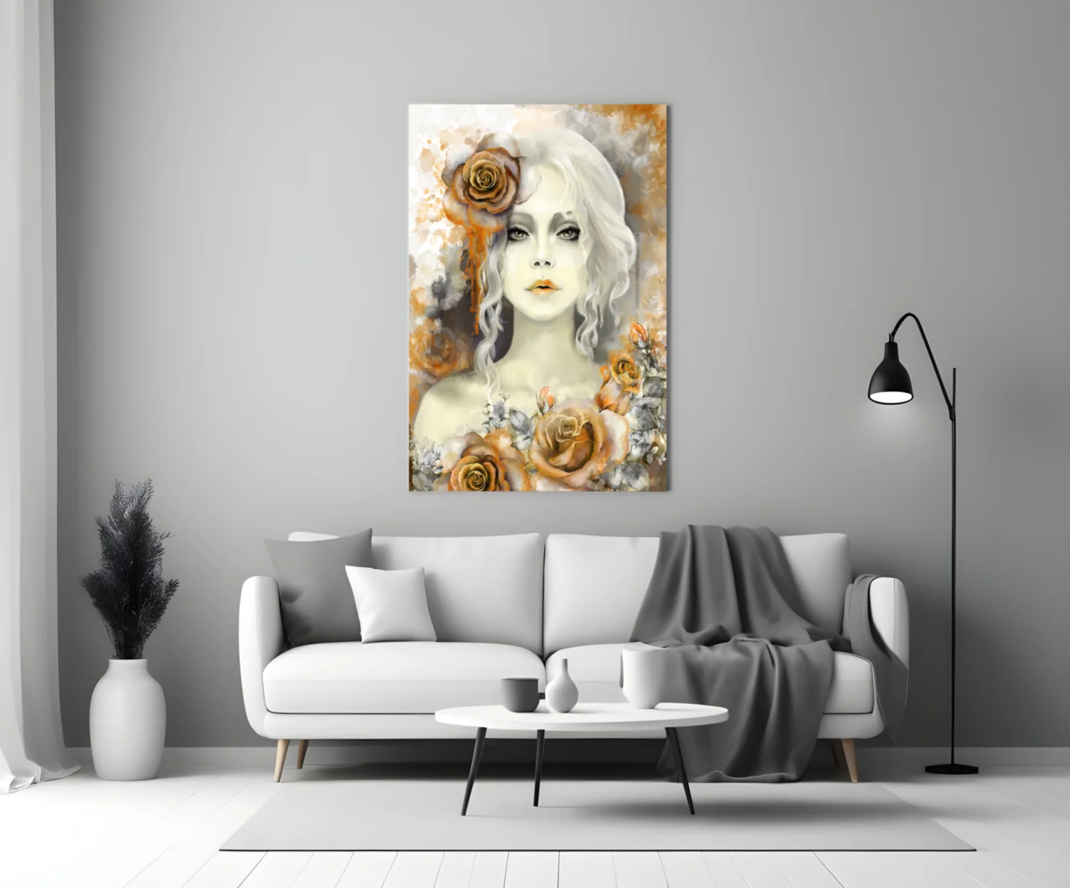 Yellow Rose and Woman Glass Wall Art - Image 3